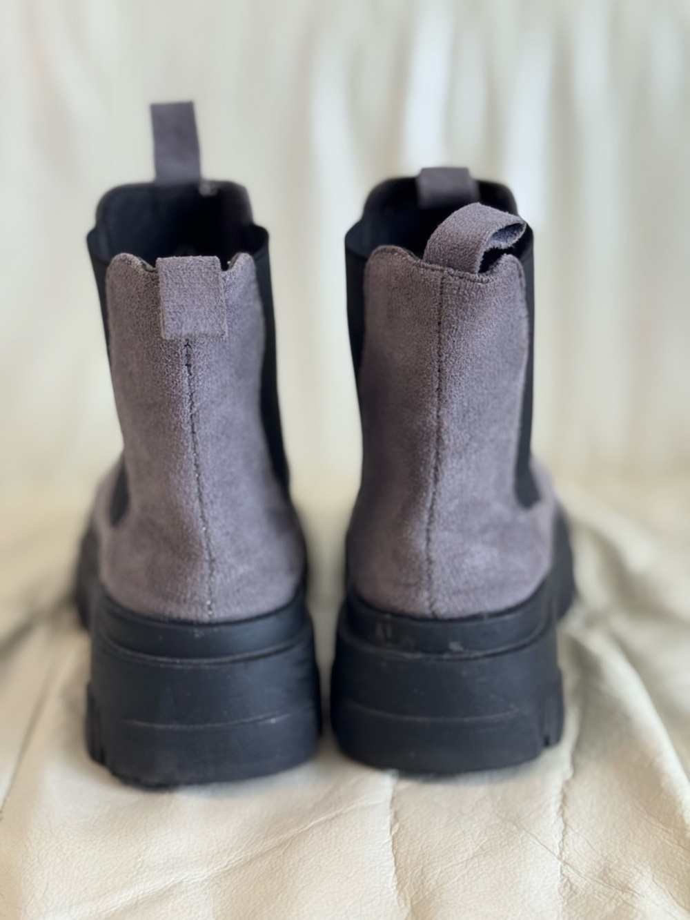 Chunky Chelsea Boots in Taupe Faux Suede - Picture 3 of 6